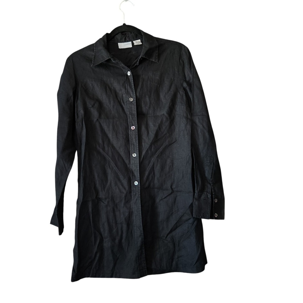 Laura Clement Linen Tunic Shirt US 4 Button Up Minimal Lagenlook Capsule Black